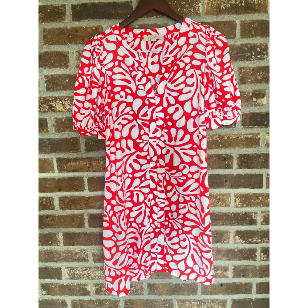 LOFT Rio Floral Balloon Sleeve Button Swing Dress